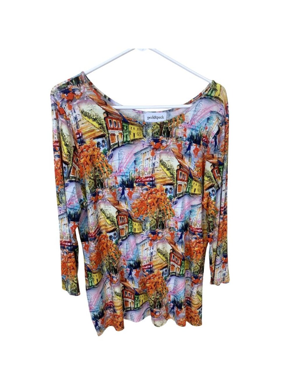 Peck & Peck Womens Blouse XL Multicolor Parisian Top USA Viscose Blend